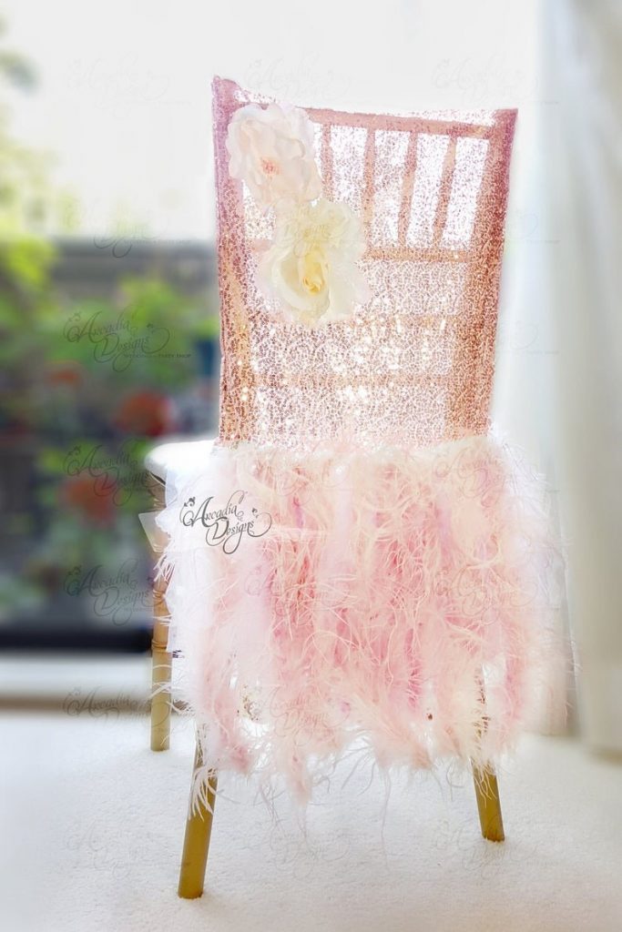 Ostrich Feather Sequin Wedding Chair Cover