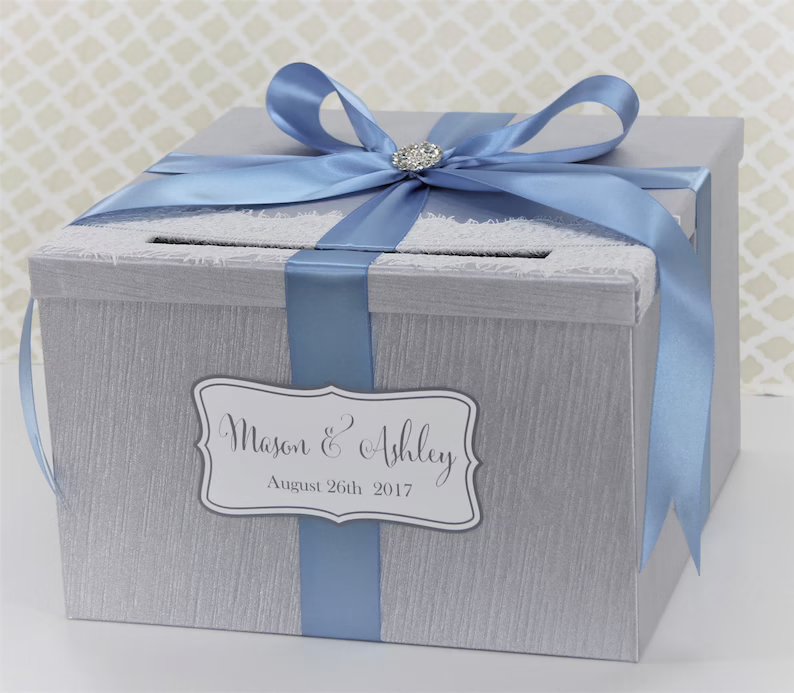 Dusty Blue & Silver Wedding Card Box