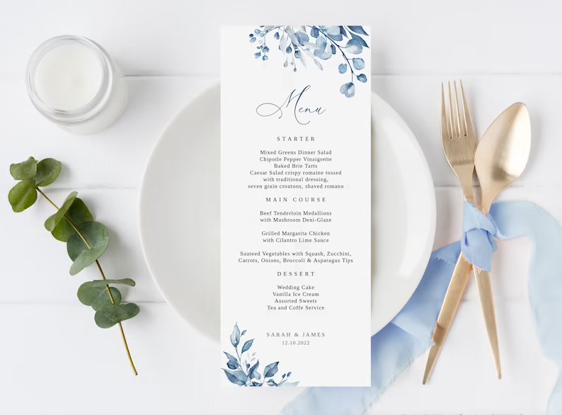 Dusty Blue Digital Download Wedding Menu