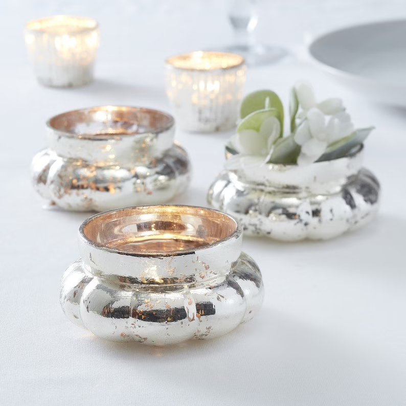 Large Silver Frosted Glass Tealight Holders