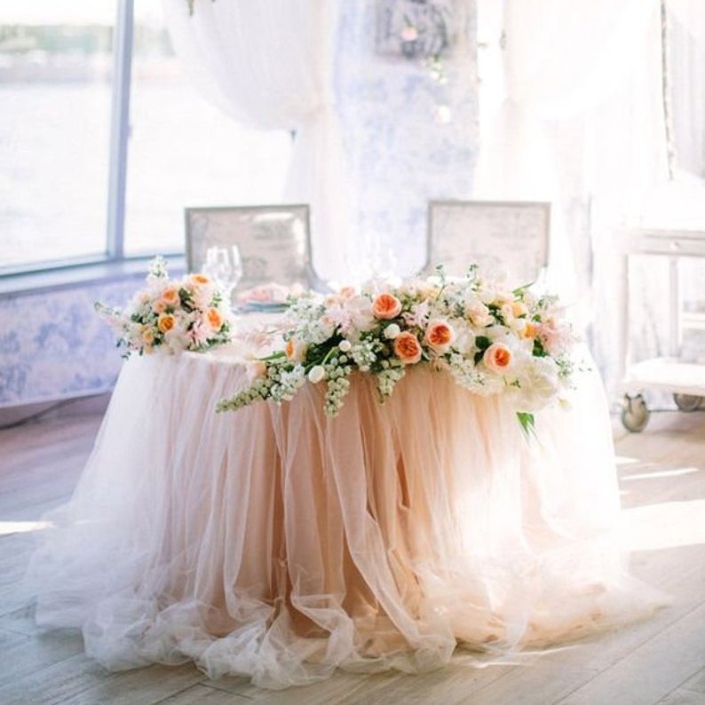 Long Floating Tutu Chiffon Table Skirt Sweetheart Table Decor