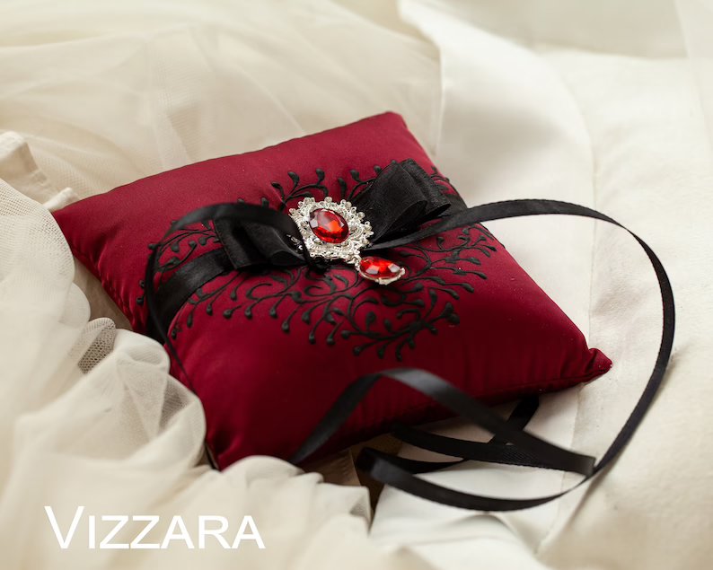 Burgundy & Black Ring Bearer Pillow