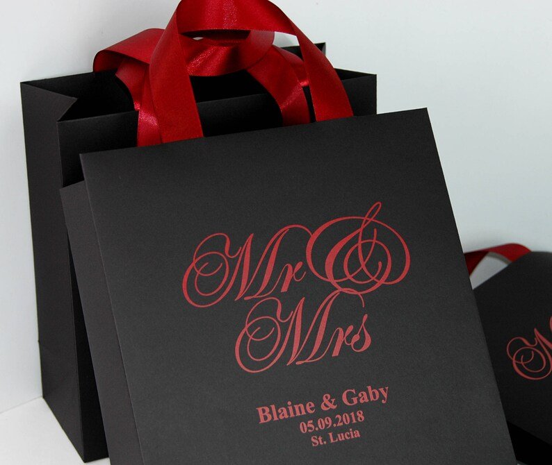 Black & Burgundy Wedding Personalized Welcome Bags