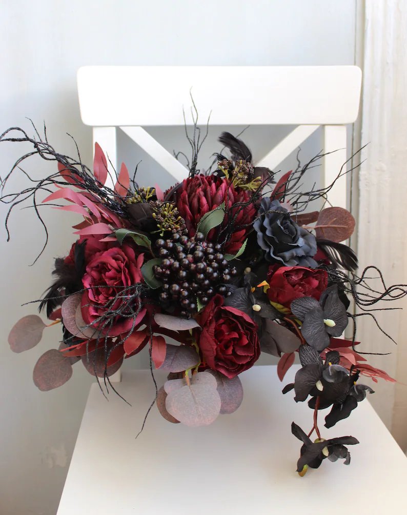 Black, Burgundy & Plum Brides Shower Bouquet