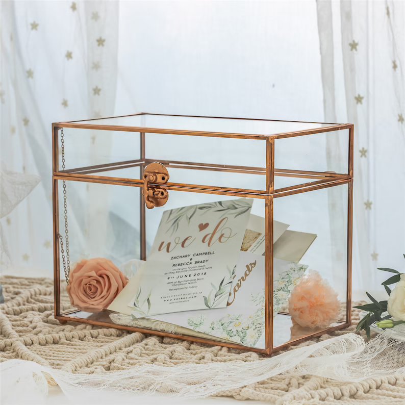 Pure Copper Geometric Rectangular Wedding Glass Card Box