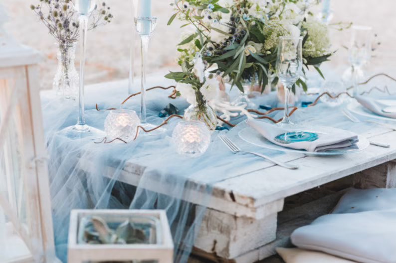 Rustic Dusty Blue Table Runner Wedding Table Decor