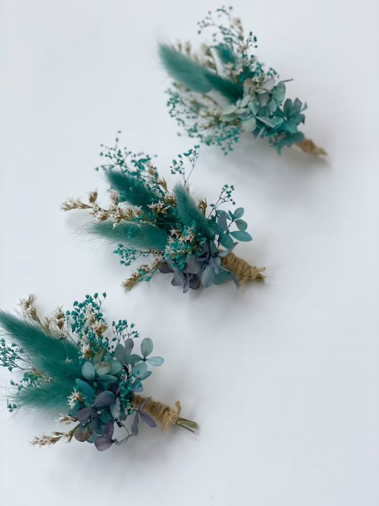 Teal Dried Flower Boutonnieres