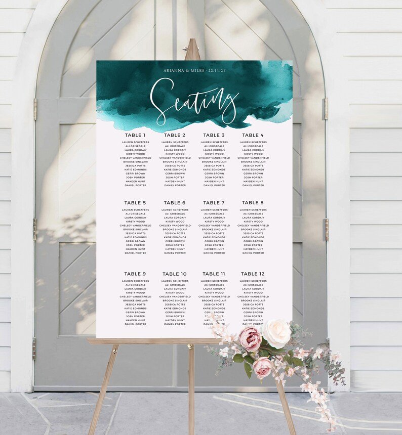 Teal Watercolor Wedding Seating Chart