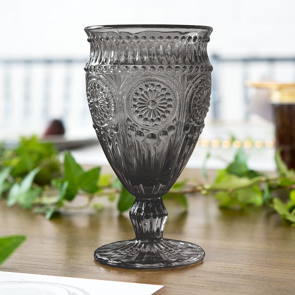 Black Pressed Glass Wine Goblet