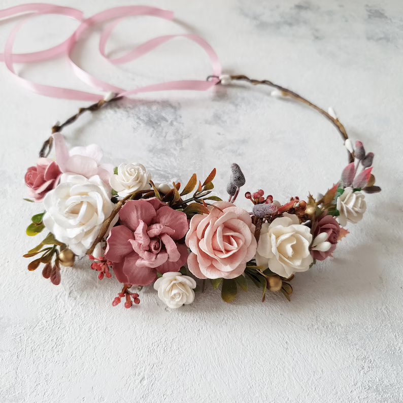 Blush Pink Dusty Gold Bridal Crown