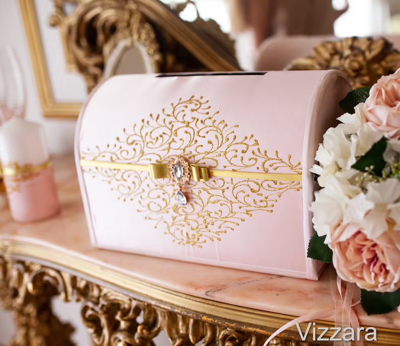 Blush Pink & Gold Wedding Gift Card Box