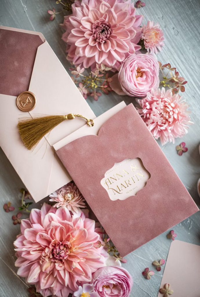 Blush Pink Velvet Wedding Invitation