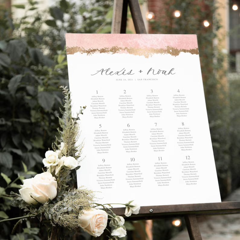 Blush Pink Wedding Seating Chart