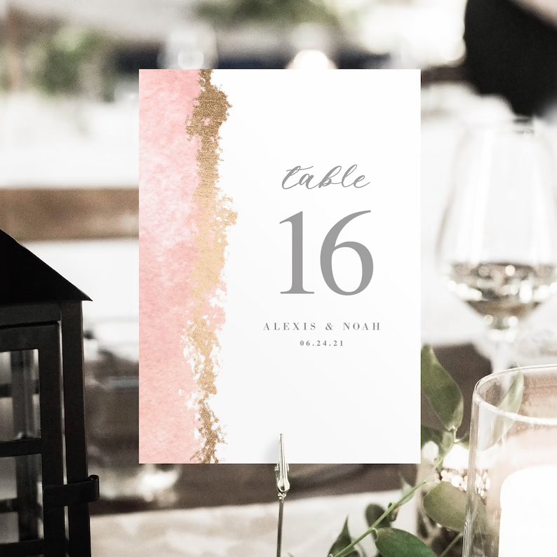 Blush Pink Wedding Table Numbers
