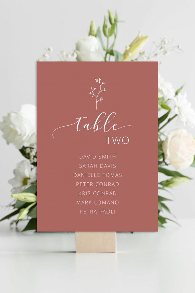 Cinnamon Rose Editable Wedding Table Number Cards