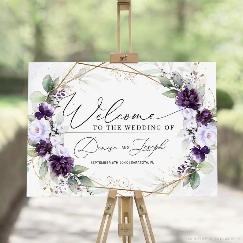 Lilac, Purple and Plum Wedding Welcome Sign