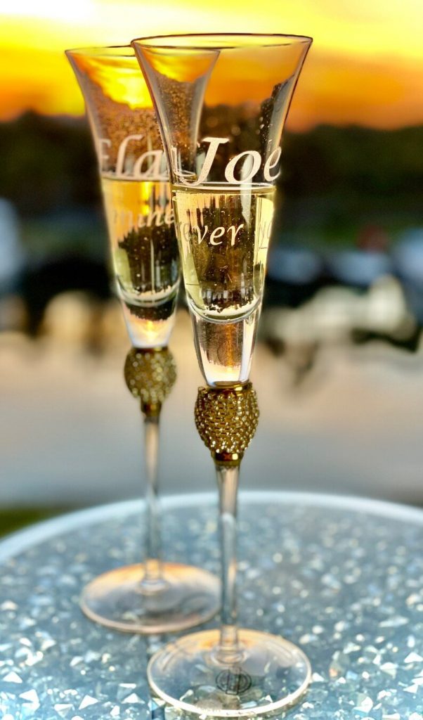 Gold Toasting Flutes with Rhinestones