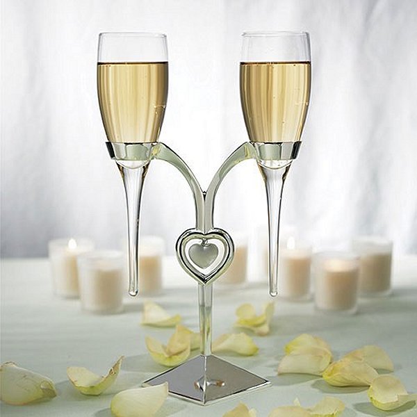 Wedding Champagne Toasting Flutes With Silver Stand