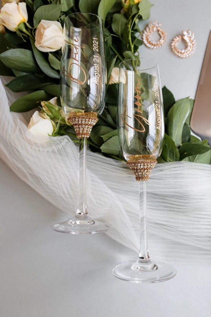 Gold Engraved Champagne Toasting Flutes