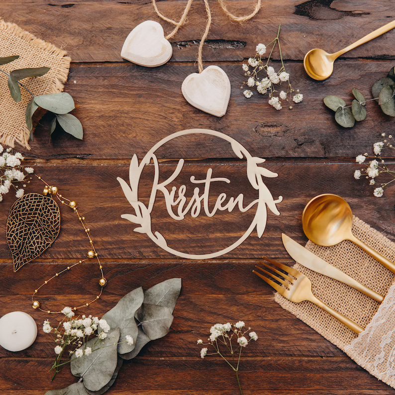 Chic Rustic Laser Cut Name Wedding Place Cards