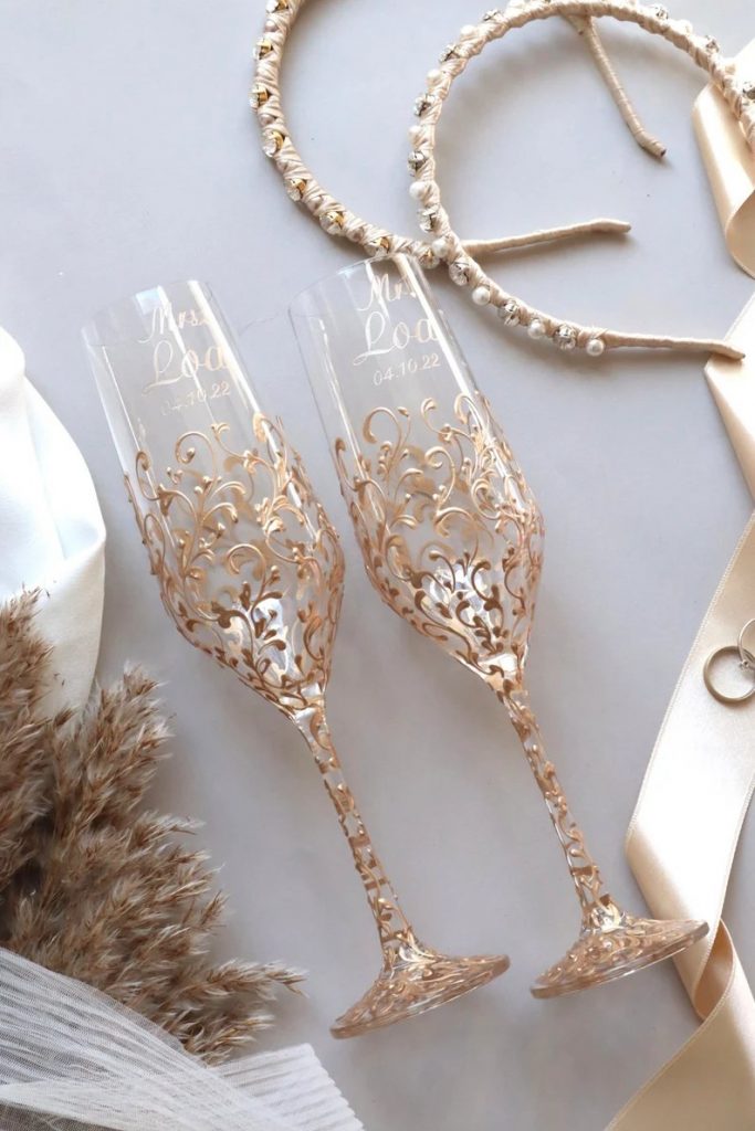 Rose Gold Toasting Flutes for Bride and Groom Champagne 