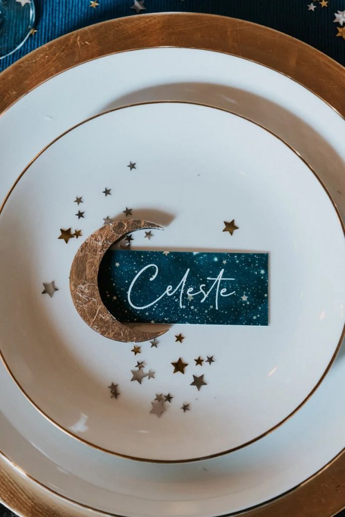 Celestial wedding Place Card With Gold Moon Favor