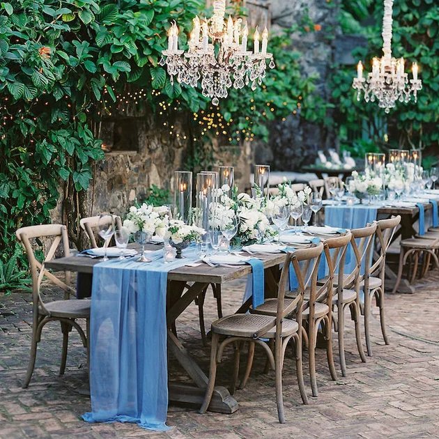 Dusty Blue Rectangle Lace Table Overlays Toppers Wedding