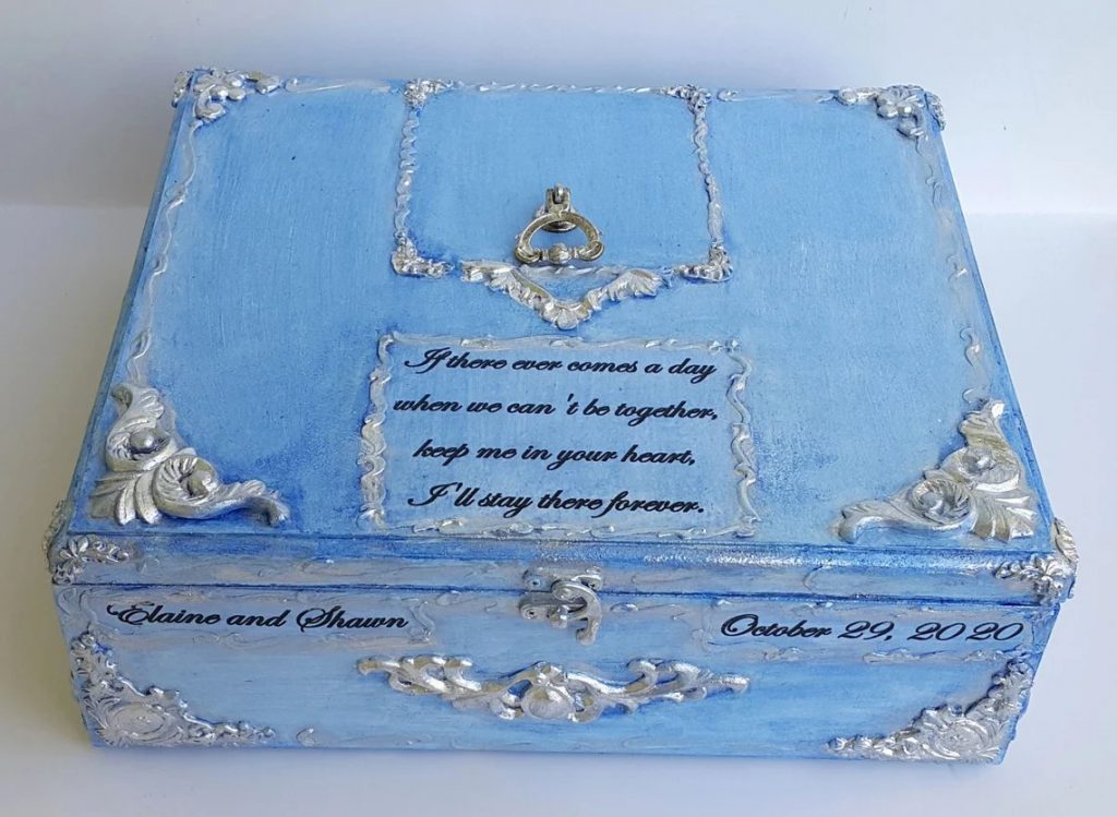 European Flair Blue Silver Wedding Card Box