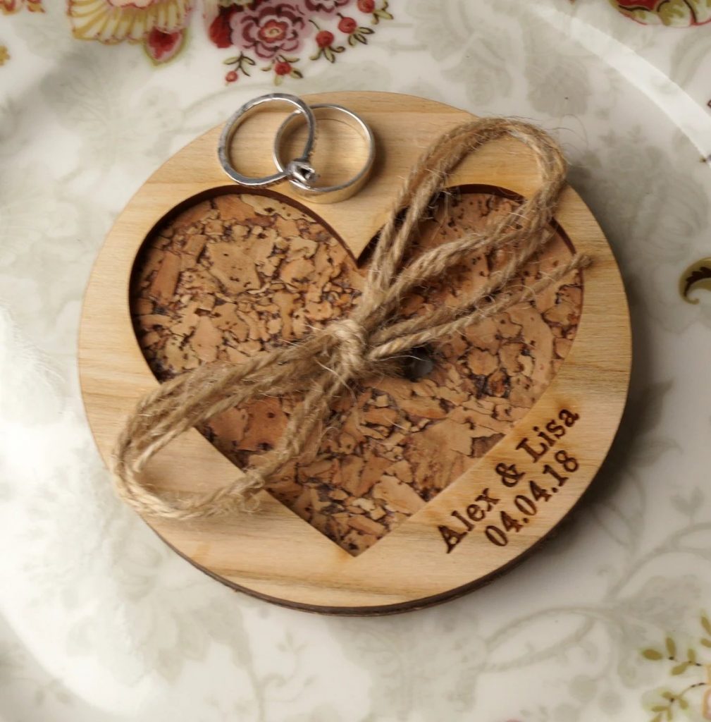 Vineyard Wedding Wood & cork Ring Bearer Holder