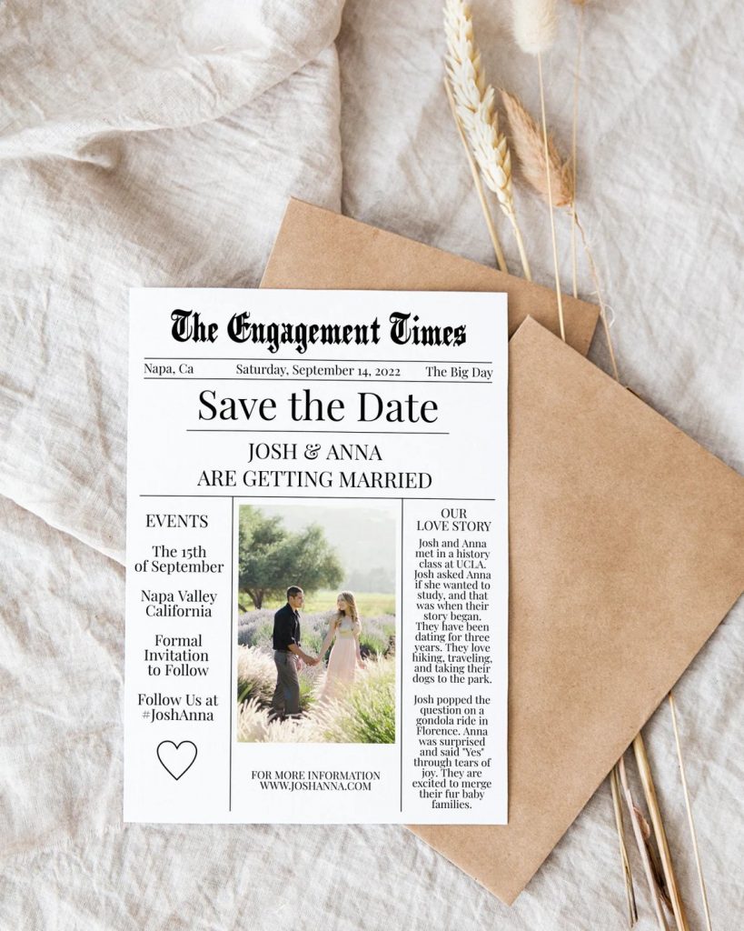 Creative Save The Date Newspaper Idea