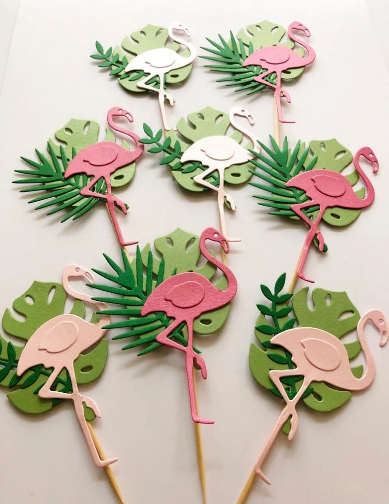 Tropical Bridal Shower Flamingo Cupcake Toppers