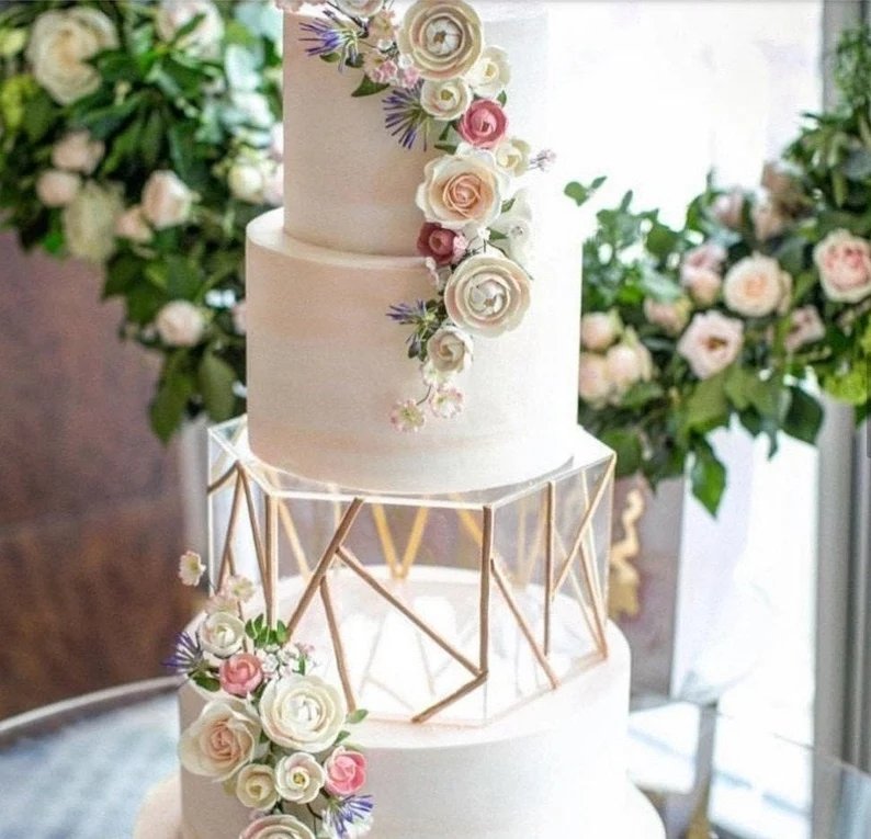 Cake Stand Rectangle Wood Base with Gold Hoop - Beatie Events | Wedding &  Events Prop Hire