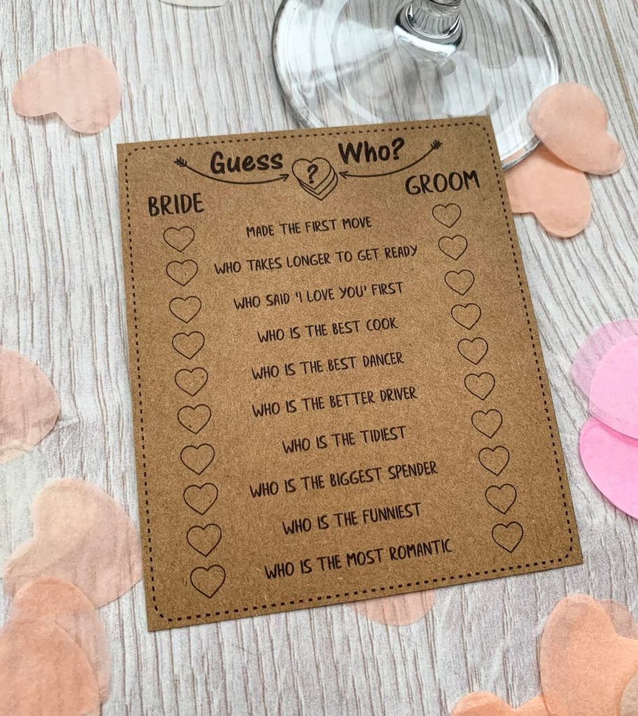 Guess Who Trivia Place Setting Cards are a Way to Entertain your Wedding Guests