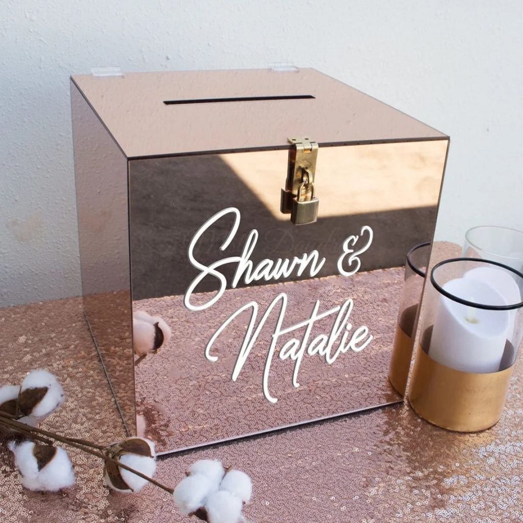 Personalized Mirror Rose Gold Wishing Well Box Wedding Decoration