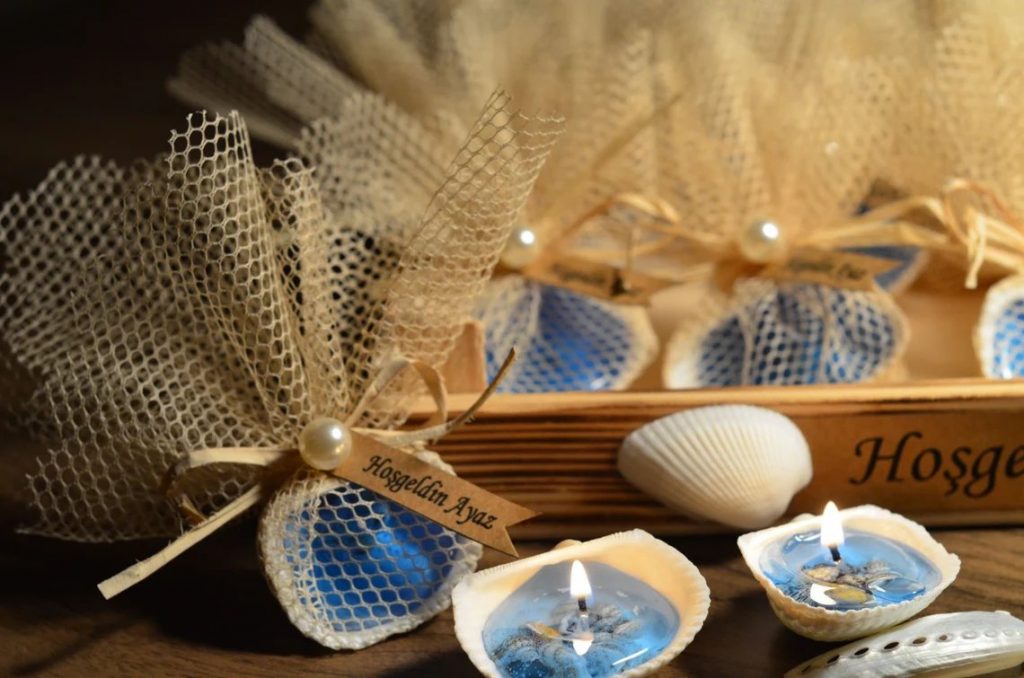 Natural Seashells Wedding Favor Candles