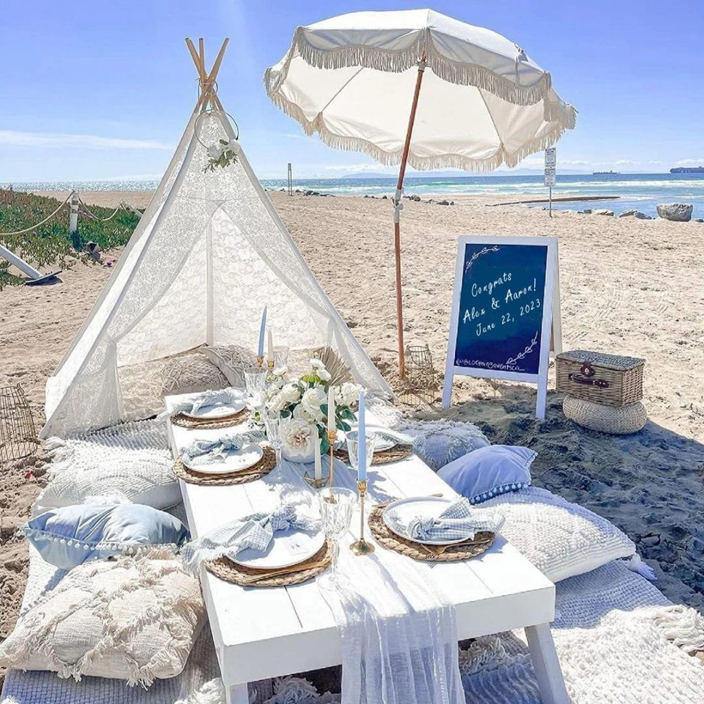 Luxury Lace Teepee Seaside Wedding Decor Idea