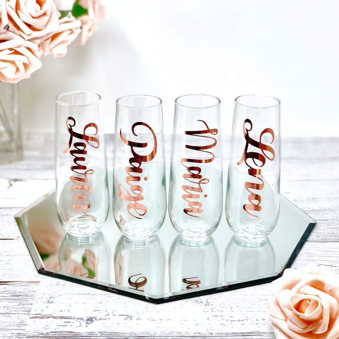 Personalized Stemless Champagne Flutes