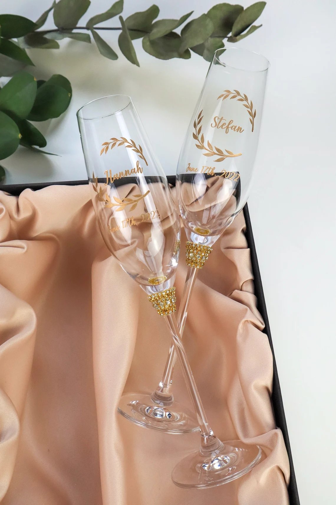 Personalized Bohemian Wedding Toasting Flutes