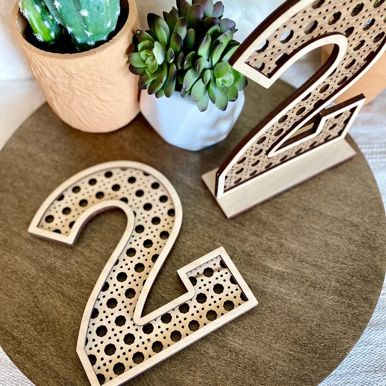 Bohemian Wedding Rattan Wooden Table Number Table Decor