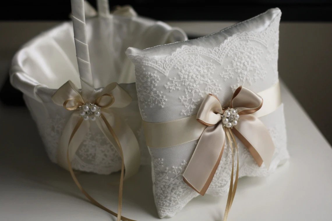 Champagne Flower Girl Basket & Ring Bearer pillow