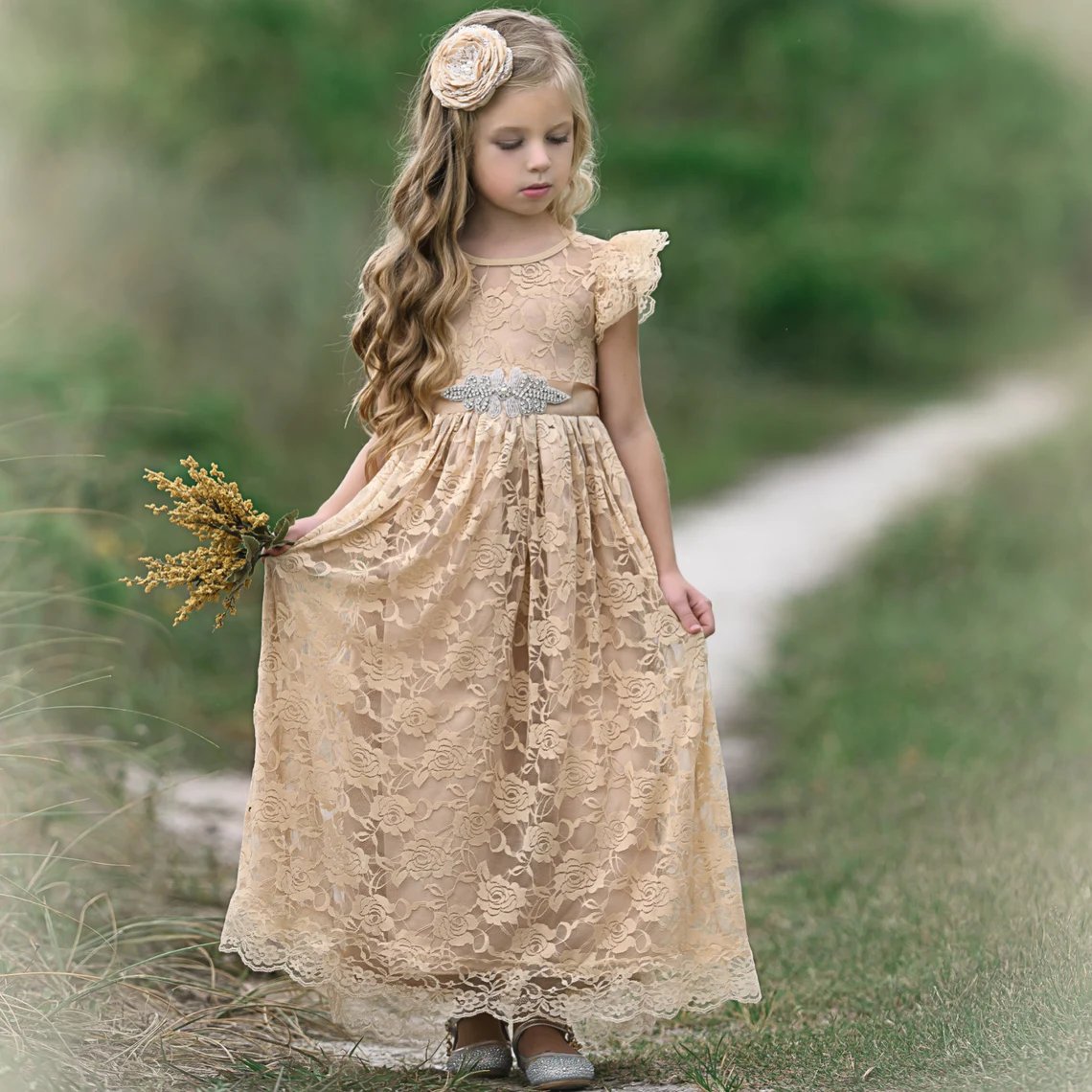 Lace Champagne Flower Girl Dress