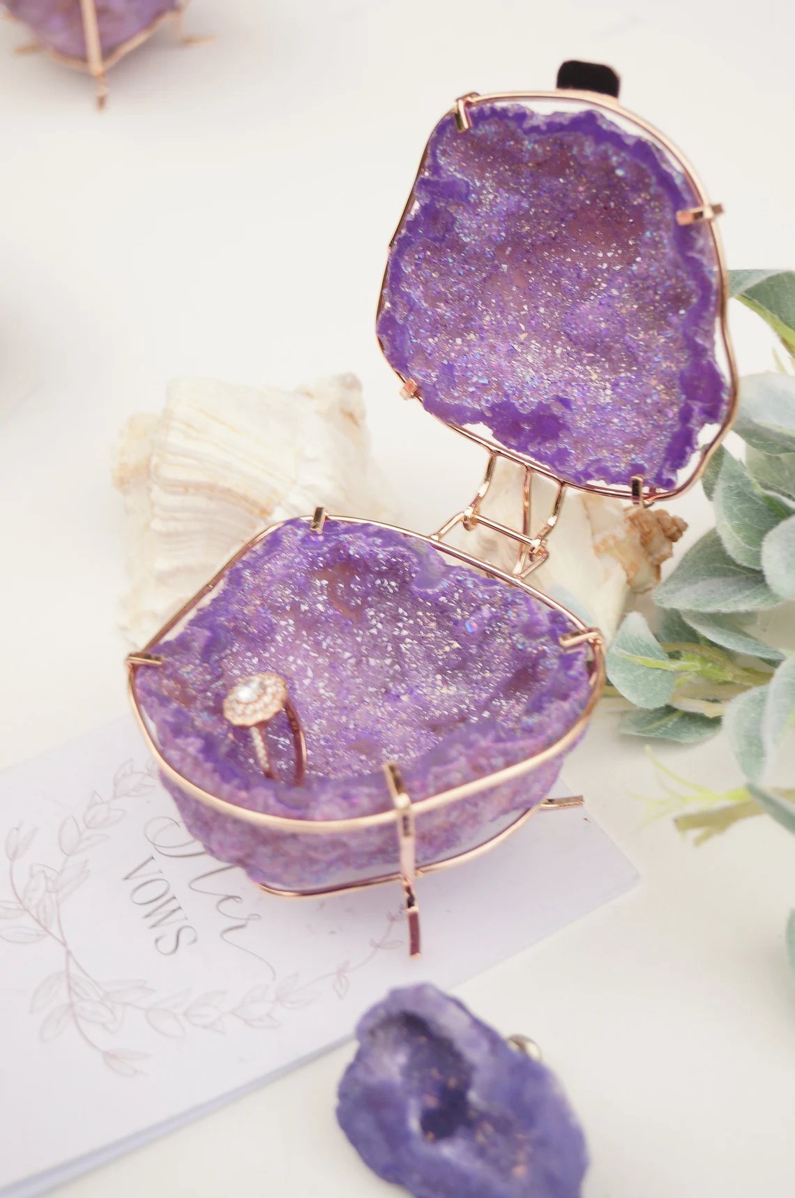 Lavender Geode Wedding Ring Box