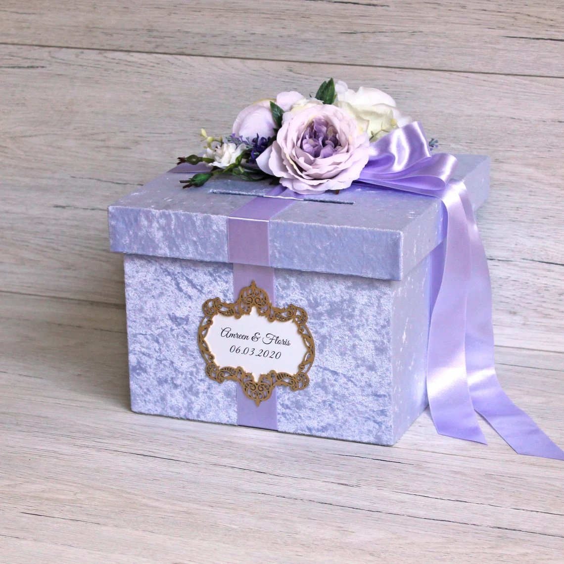 Lilac Velvet Wedding Card Box