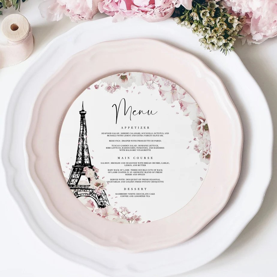 Paris Bridal Shower Round Menu Printable