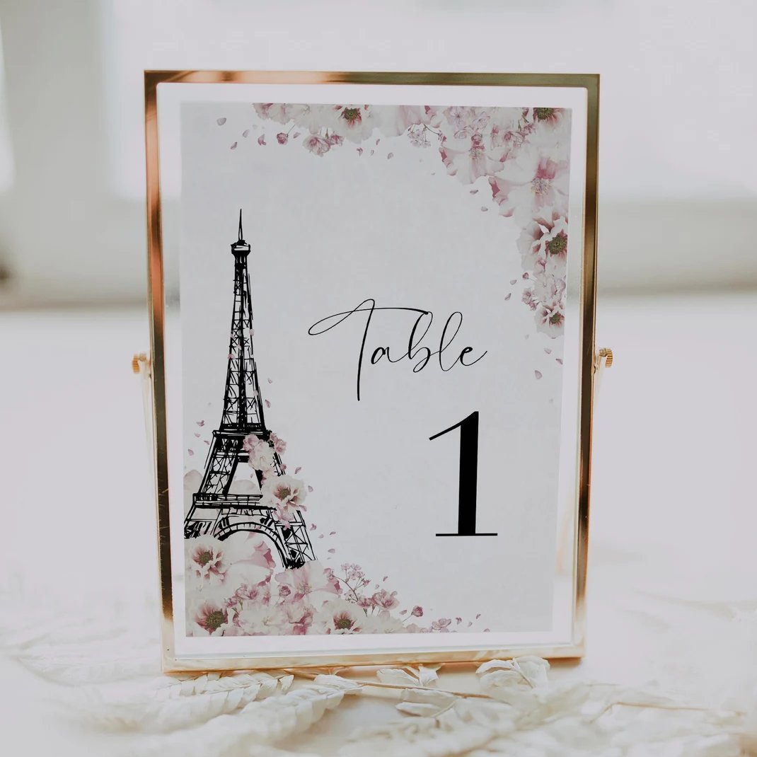 Paris Bridal Shower Table Number Printable