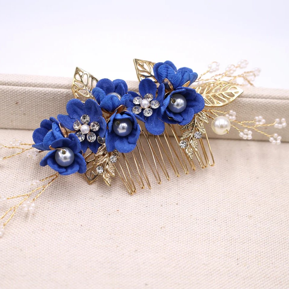 Royal Blue Bridal Flower Hairpiece