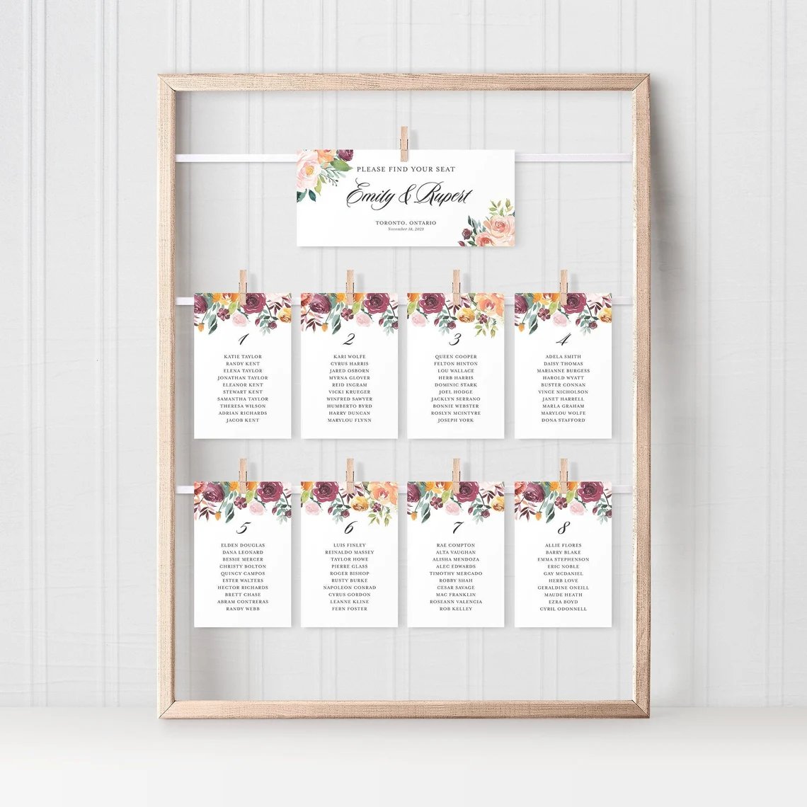 Autumn Bloom Fall Wedding Seating Chart Card Printable