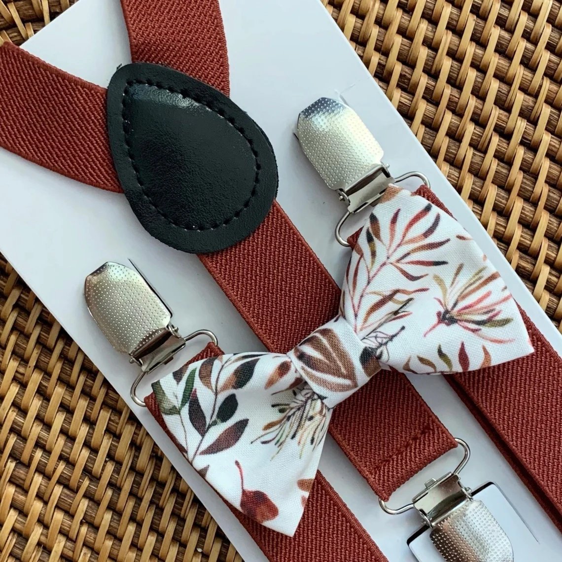 Terracotta Floral Bow Tie & Suspenders
