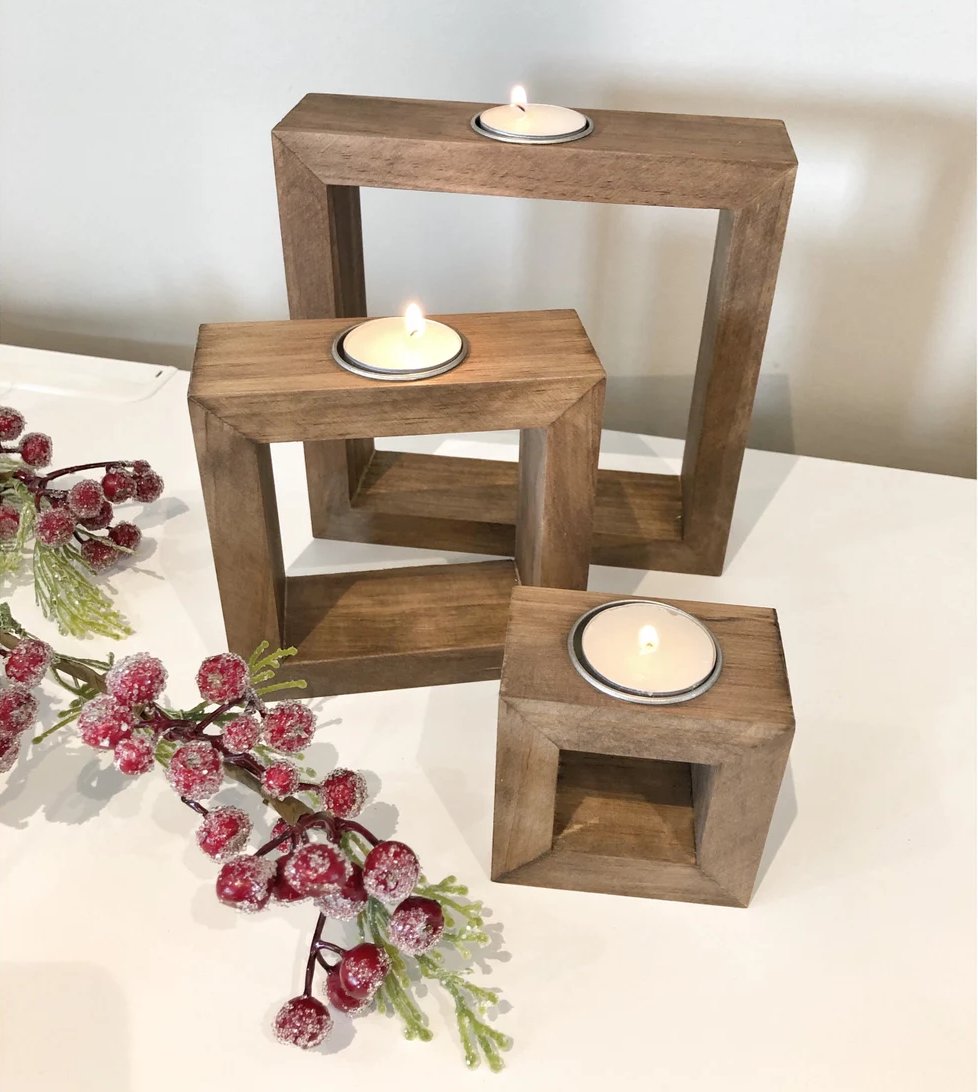 Christmas Wedding Rustic Wood Candle Centerpieces