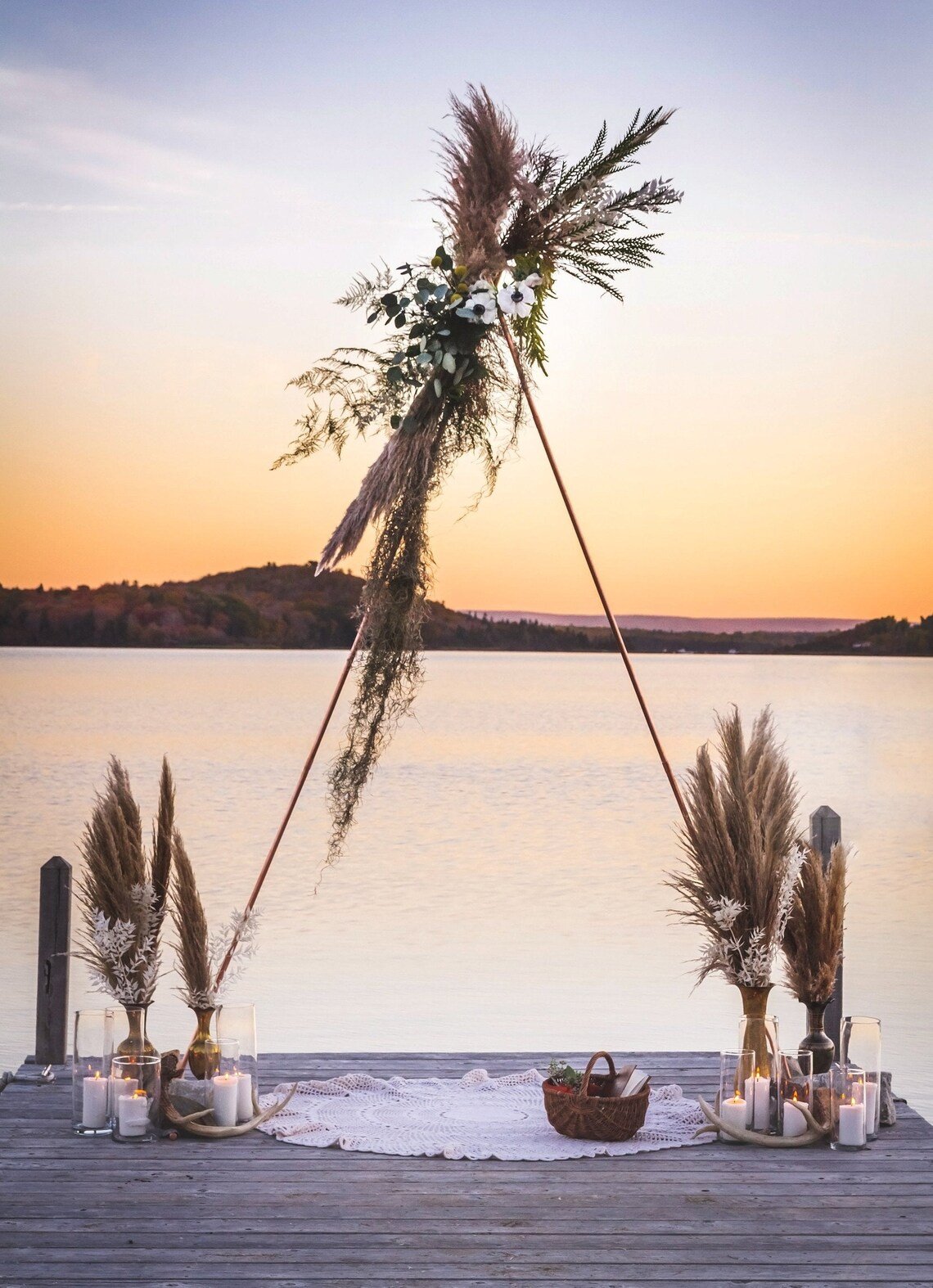 Copper Wedding Arch Intimate Lakeside Ceremony Decor